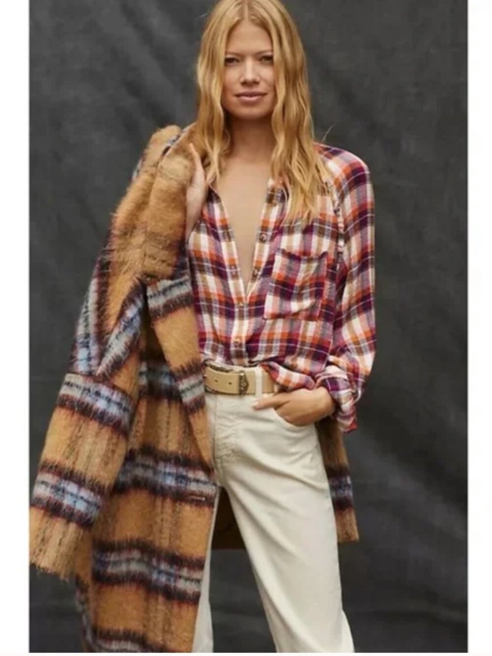 NWT Anthropologie Pilcro Breezy Merlot Plaid Button Down Shirt in Women's 2X